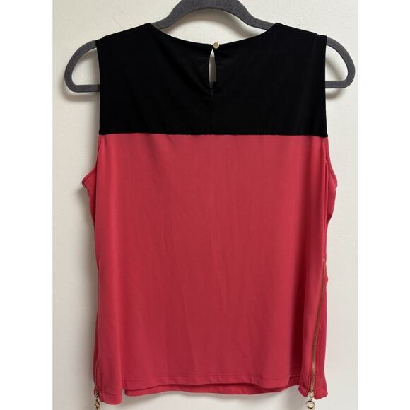 Calvin Klein Women's Sleeveless Blouse with Side Zipper Detail Pink Black Size M - Picture 2 of 6